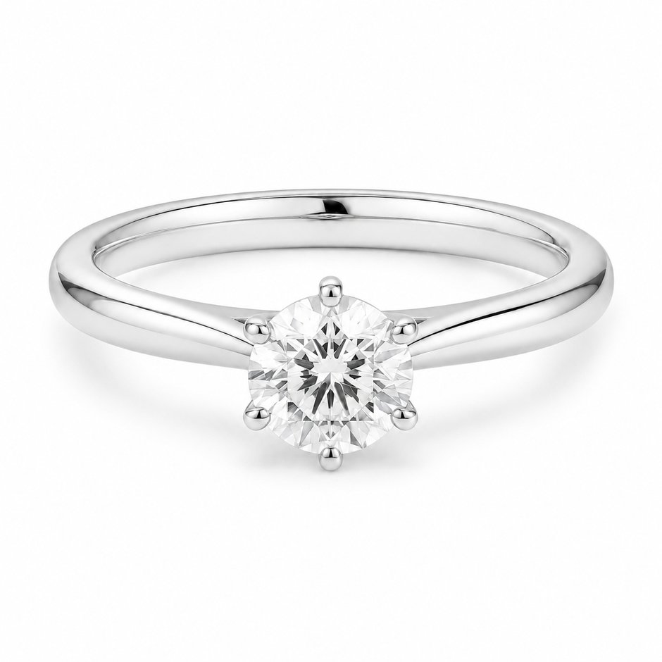 Celestia Round Solitaire lab-grown diamond ring in polished 18K white gold