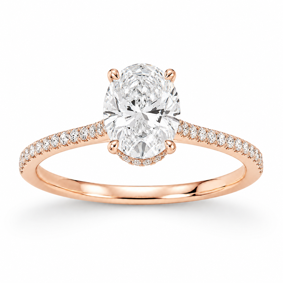 Aurelia Oval Hidden Halo lab-grown diamond ring in polished 18K rose gold