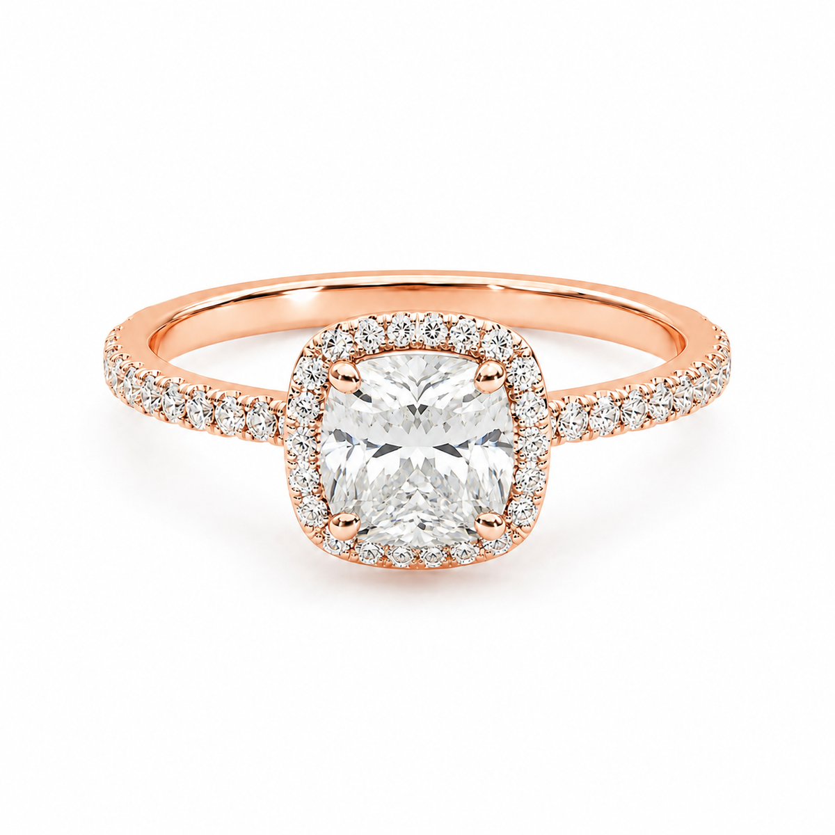 Royal Cushion Pavé lab-grown diamond ring in polished 18K rose gold