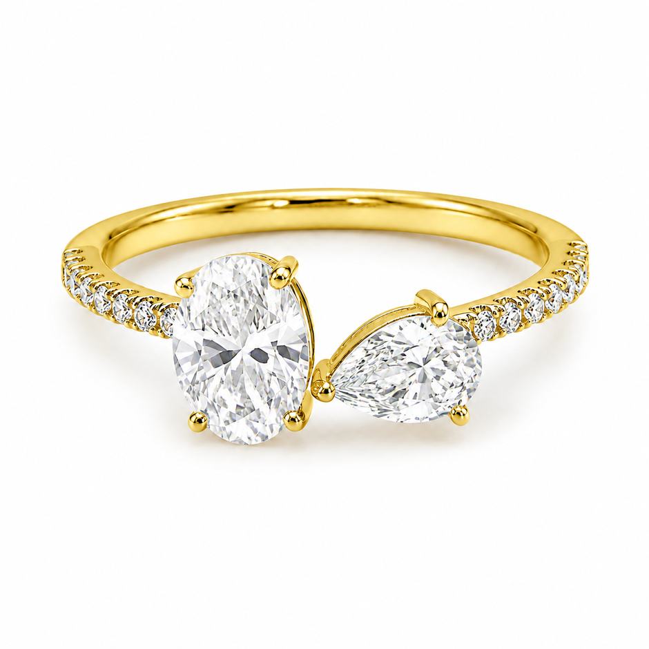 Eternal Duo Toi et Moi lab-grown diamond ring in polished 18K yellow gold