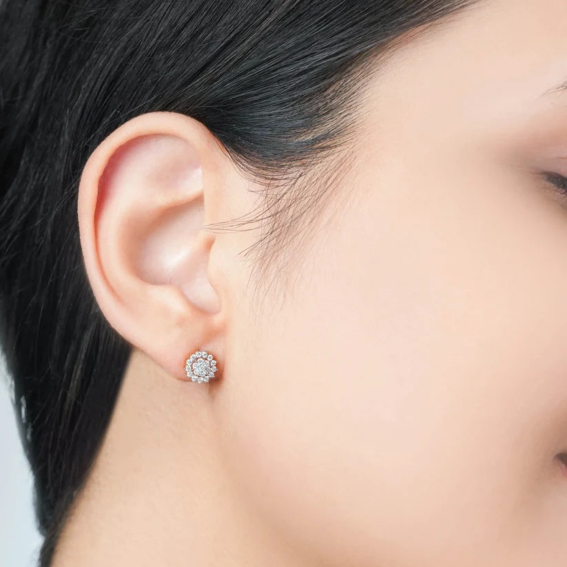 Starlight Diamond Cluster Earrings in gold — stone detail, image 8