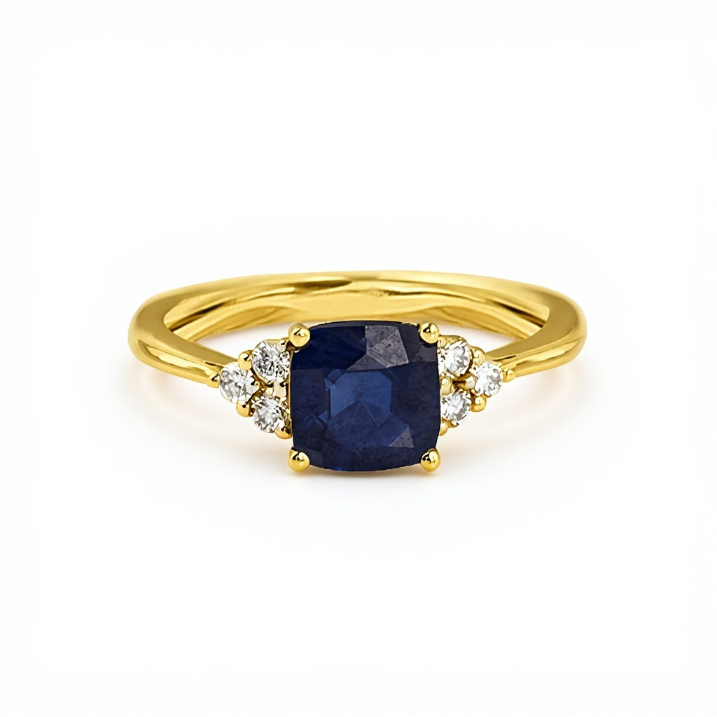 Blue Stone Gold Diamond Ring - Khatim Jewels