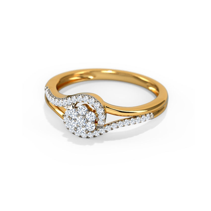 Gold and diamond ring on a white background