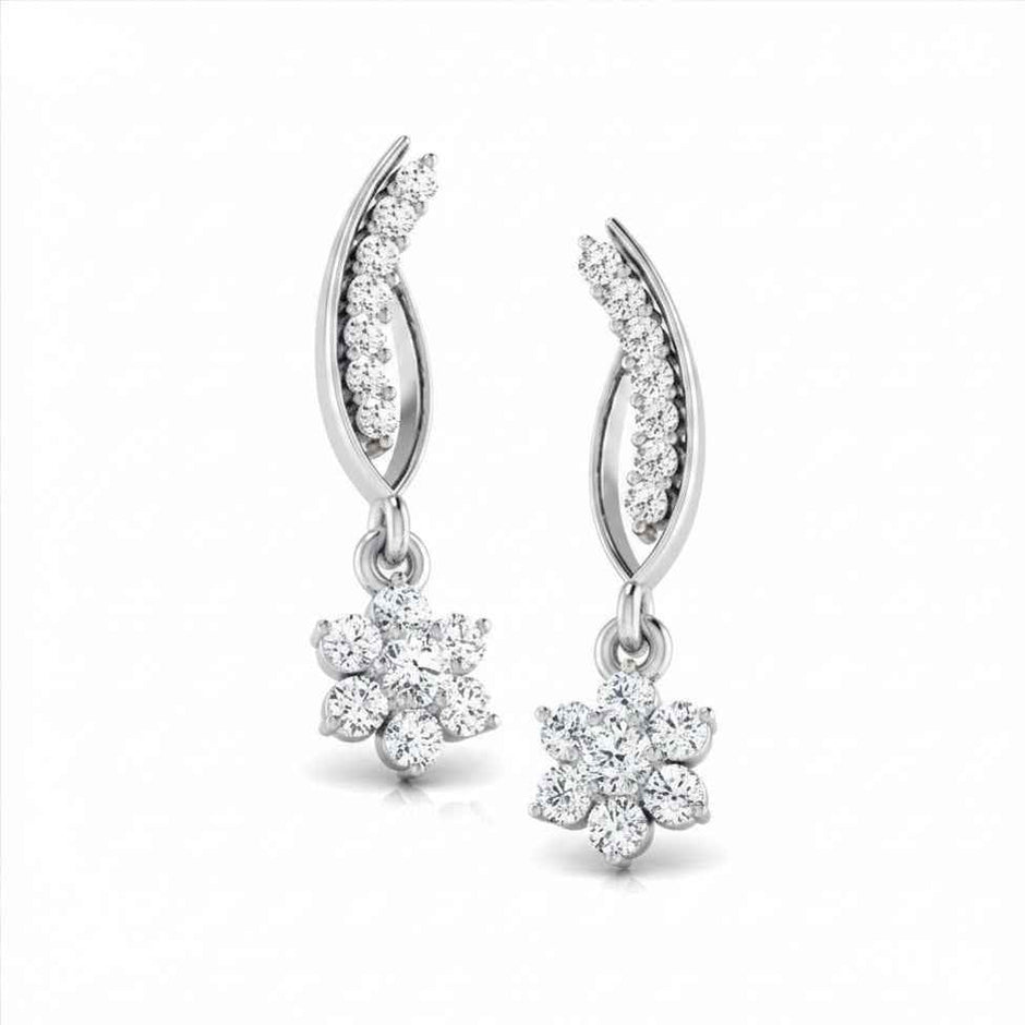 Floral Leaf Gold Diamond Earrings