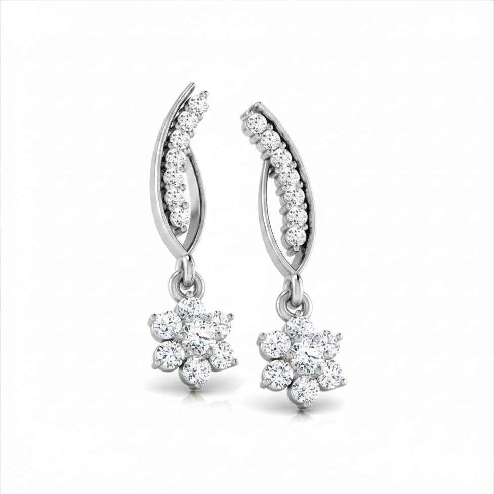 Floral Leaf Gold Diamond Earrings