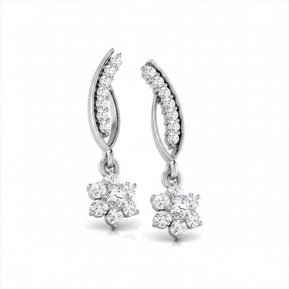 Floral Leaf Gold Diamond Earrings