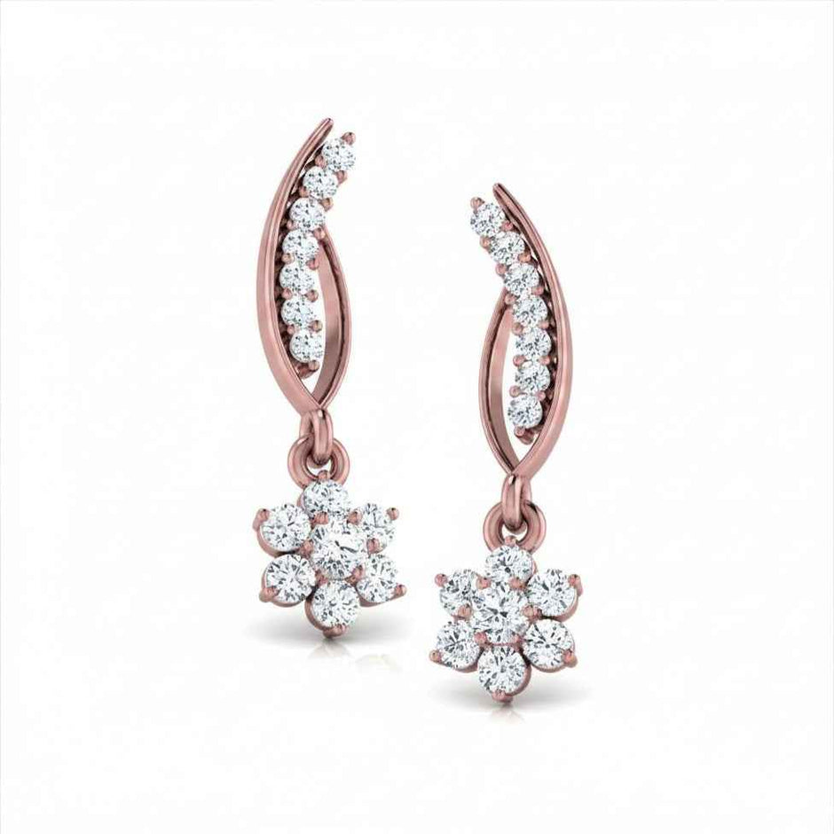 Floral Leaf Gold Diamond Earrings