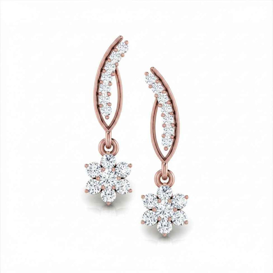 Floral Leaf Gold Diamond Earrings