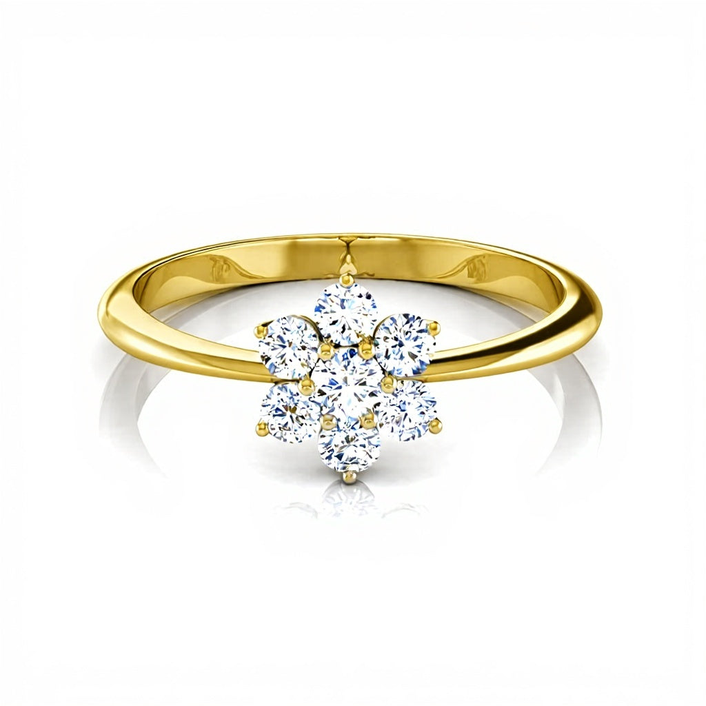 White Gold Engagement Diamond Ring with a diamond flower setting on a white background
