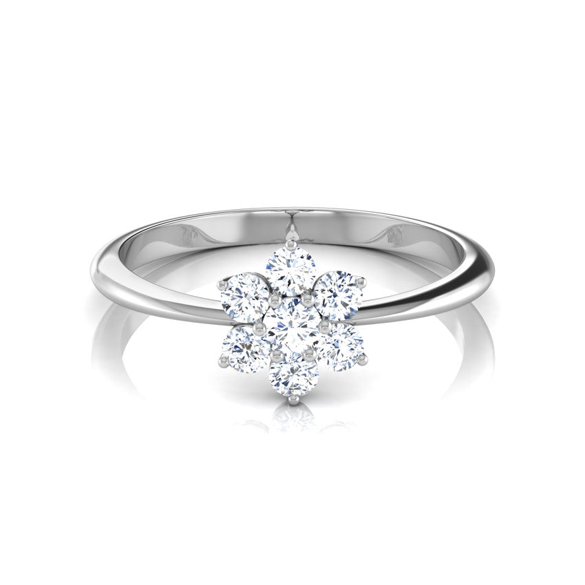 White Gold Engagement Diamond Ring with a diamond flower setting on a white background