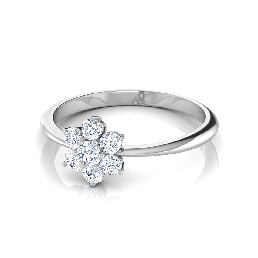 White Gold ring with a floral diamond design on a white background