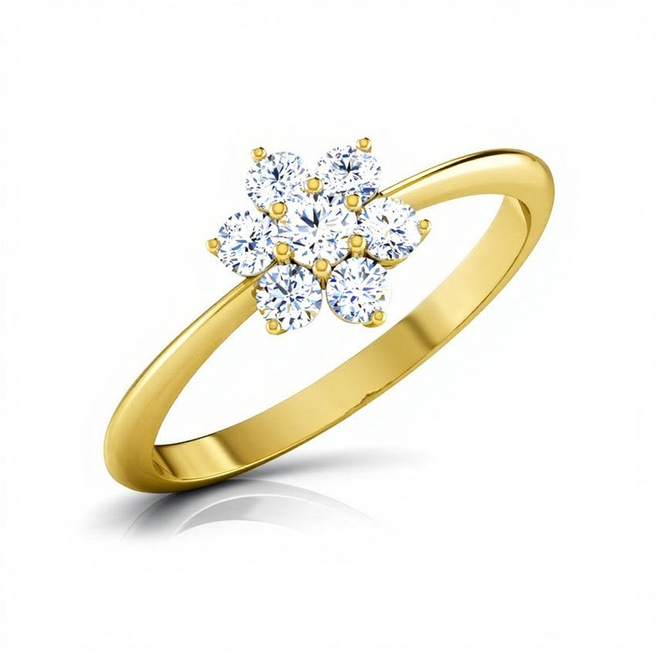 White Gold Engagement Diamond Ring with a diamond flower setting on a white background