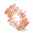 A rose Platted Women Silver ring lower eternity band ring, featuring a continuous line of openwork daisy-like flowers, shown on a clean white background.