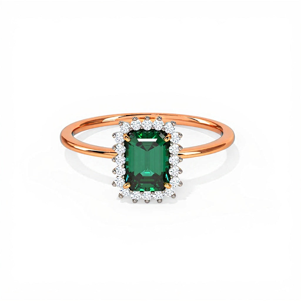 Green Stone Gold Diamond Ring Diana Style