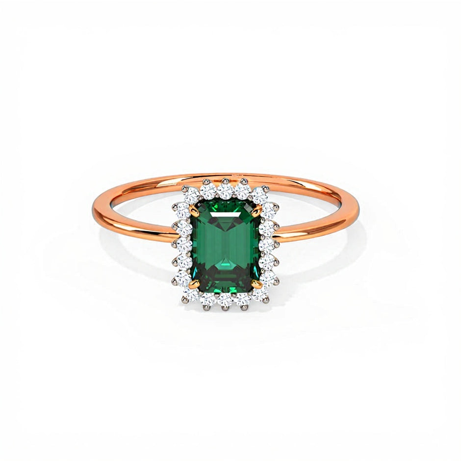 Green Stone Gold Diamond Ring Diana Style