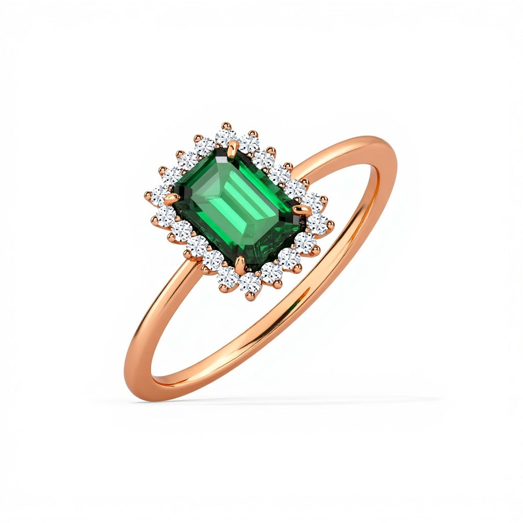 Green Stone Gold Diamond Ring Diana Style