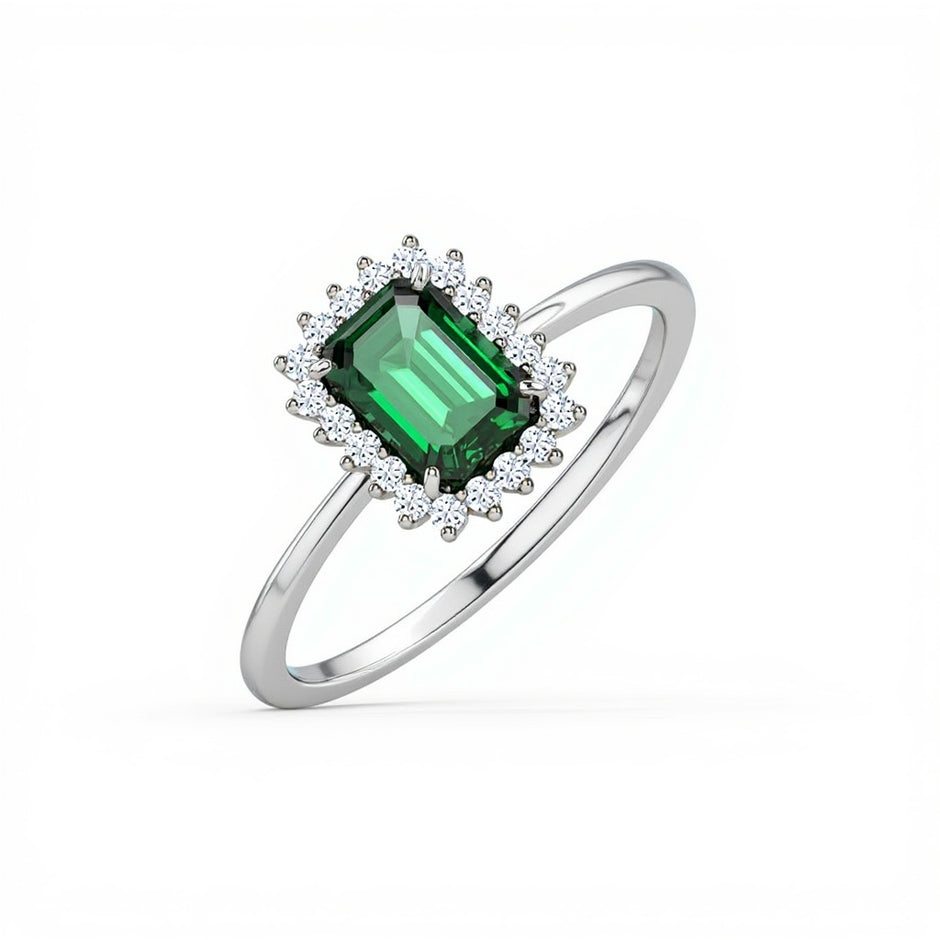 Green Stone Gold Diamond Ring Diana Style