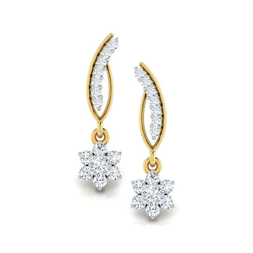 Floral Leaf Gold Diamond Earrings
