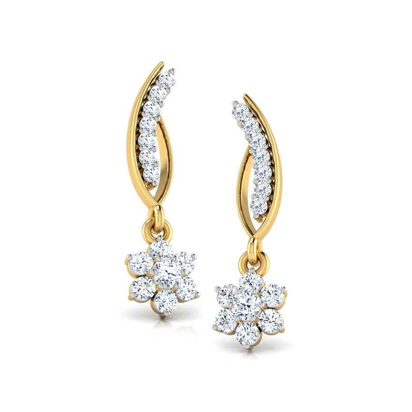 Floral Leaf Gold Diamond Earrings