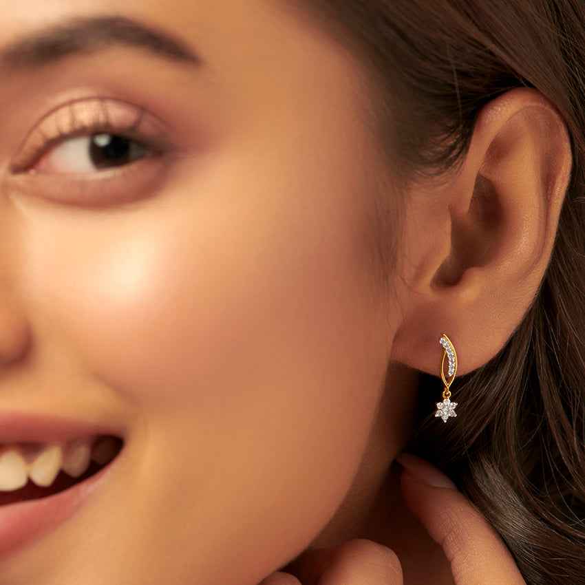 Floral Leaf Gold Diamond Earrings