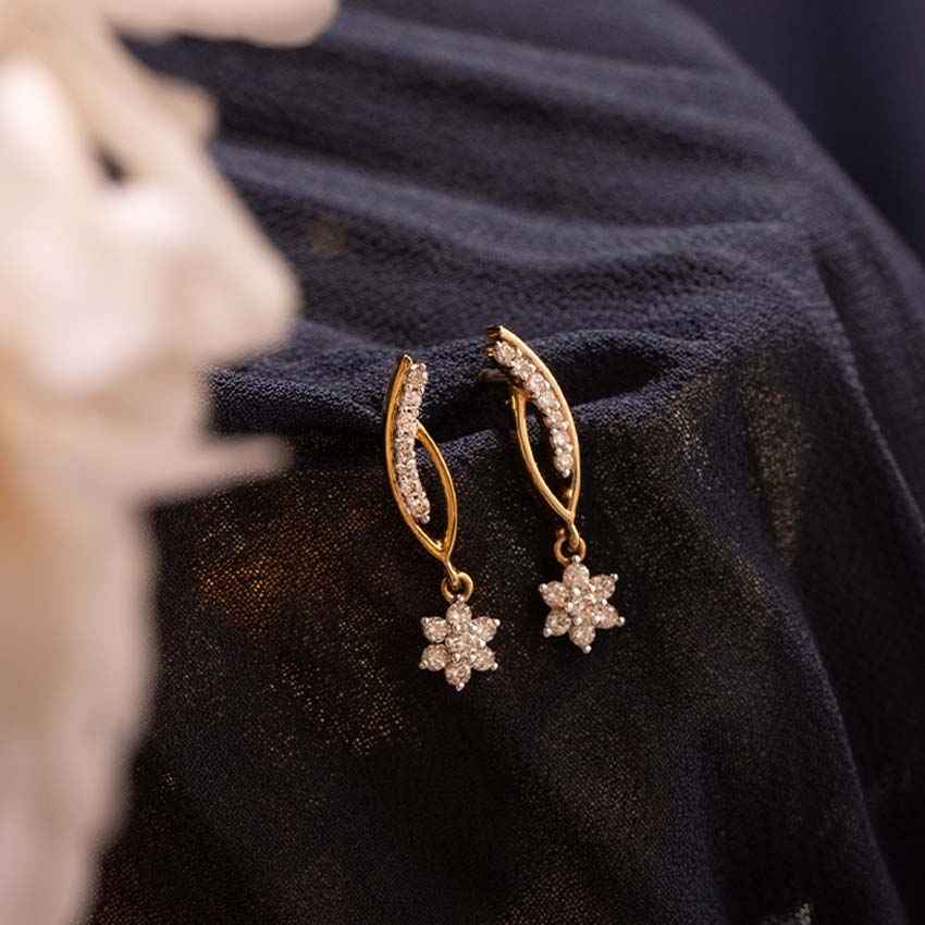 Floral Leaf Gold Diamond Earrings