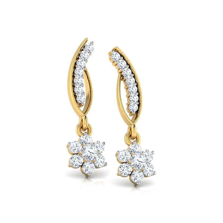 Floral Leaf Gold Diamond Earrings