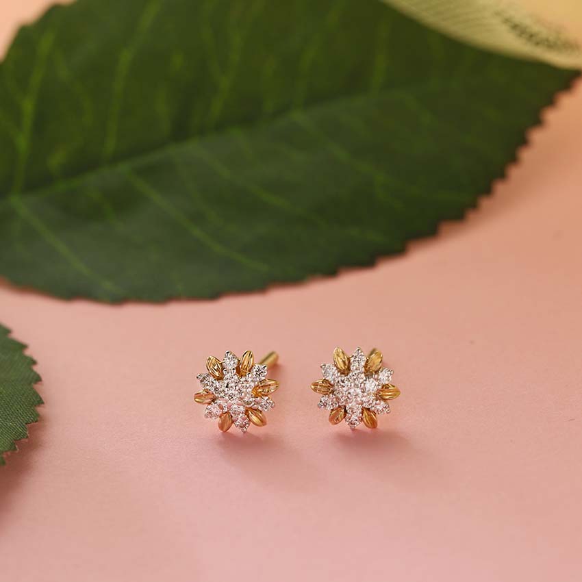 Floral Gold Diamond Earrings