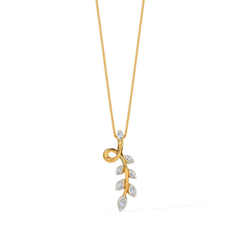Dropping Leaf Gold Diamond Pendant