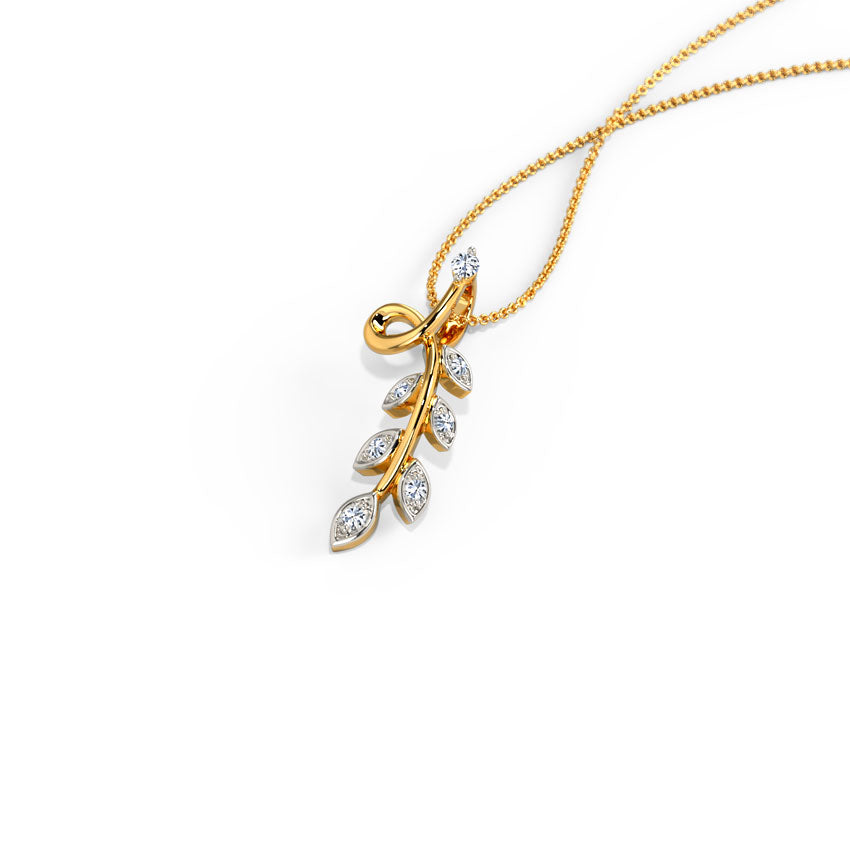 Dropping Leaf Gold Diamond Pendant