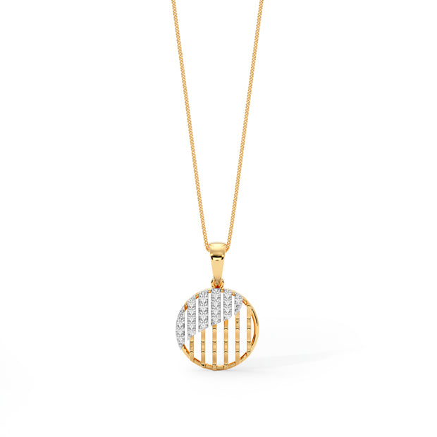 Circular Grid Gold Diamond Pendant