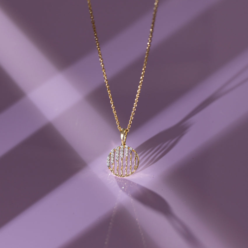 Circular Grid Gold Diamond Pendant