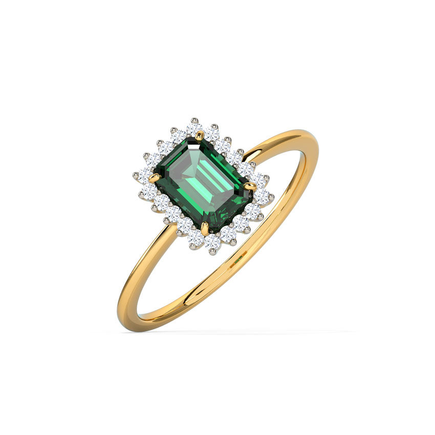 Green Stone Gold Diamond Ring Diana Style