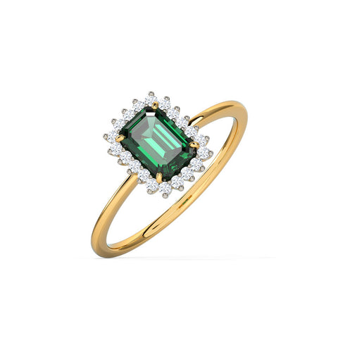 Green Stone Gold Diamond Ring Diana Style