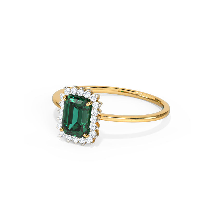 Green Stone Gold Diamond Ring Diana Style