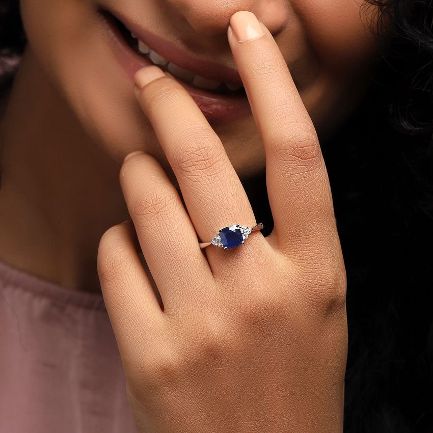 Blue Stone Gold Diamond Ring - Khatim Jewels