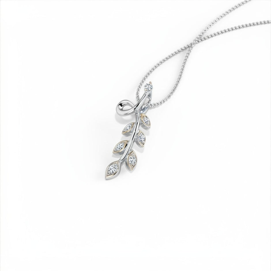 Dropping Leaf Gold Diamond Pendant