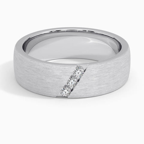 Silver Men Diamond Ring with three diamonds on a white background
