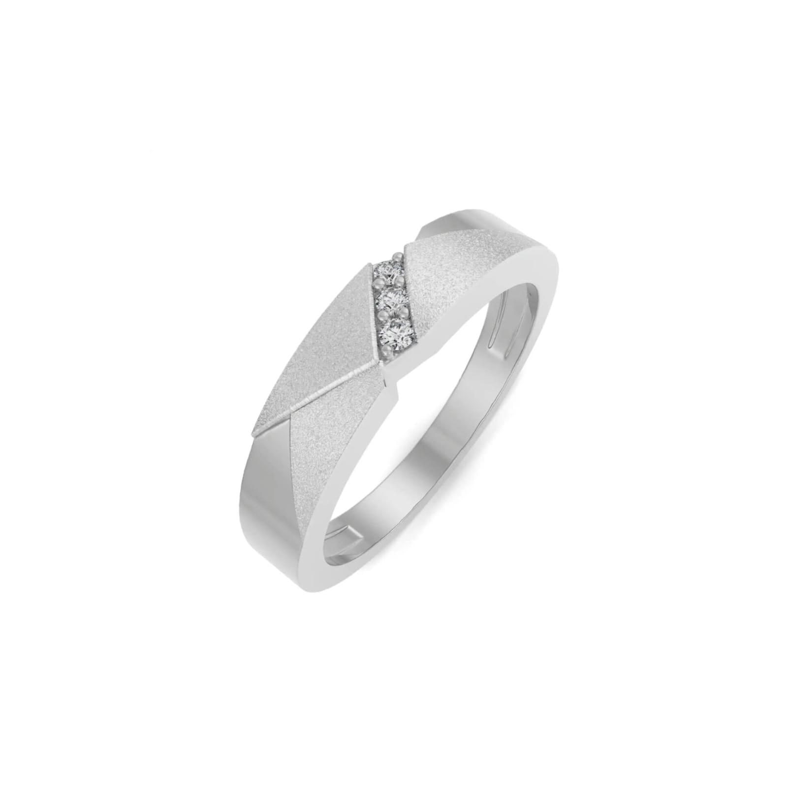 A geometric Men Diamond ring with a textured diamond-cut pattern and a small row of clear stones on the front, shown on a plain white background.