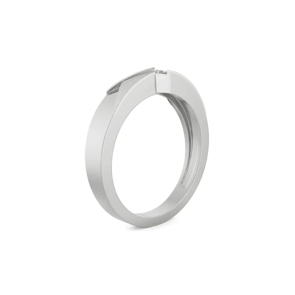 Men Diamond ring with a small geometric accent on the upper left side, shown on a clean white background.