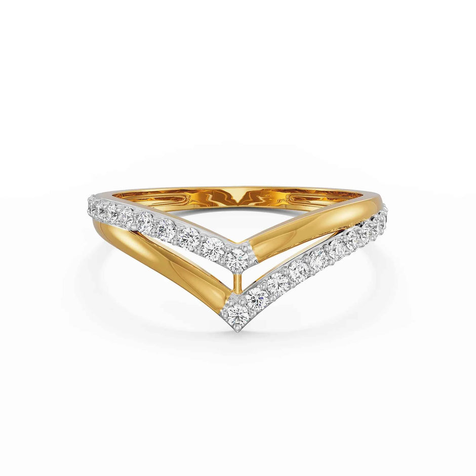 Chevron Crown Pavé Gold Diamond Ring