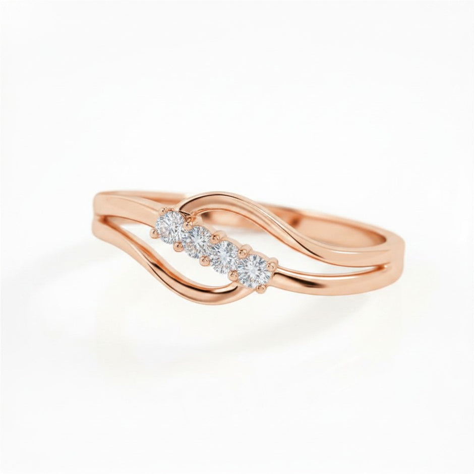 Rose gold ring with diamond accents on a light background