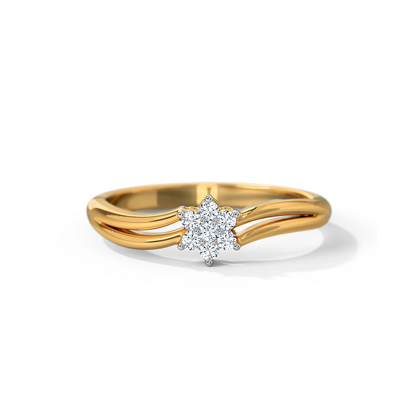 Gold ring with a diamond on a white background