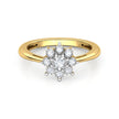 Gold ring with a diamond flower-shaped center on a white background