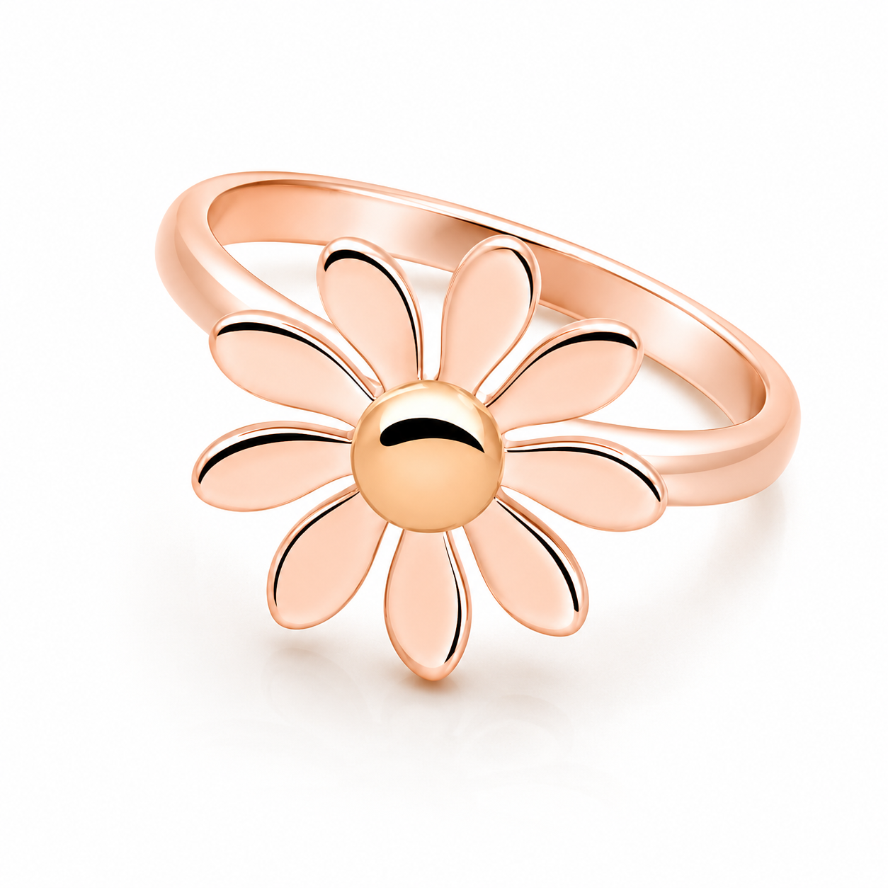 A rose gold Platted Women Silver ring daisy ring with a polished metallic finish, shown on a clean white background.