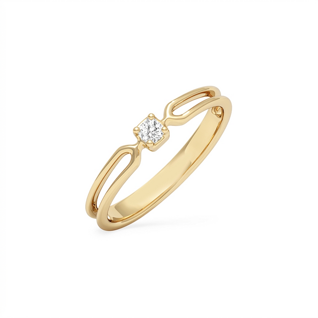 ladies Gold Diamond ring with a diamond on a white background