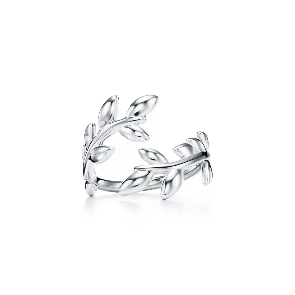 Silver leaf-shaped women Silver ring on a white background