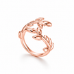 A rose gold Plated  open wrap women silver ring designed in the shape of a leafy vine branch, shown on a clean white background with a soft shadow.