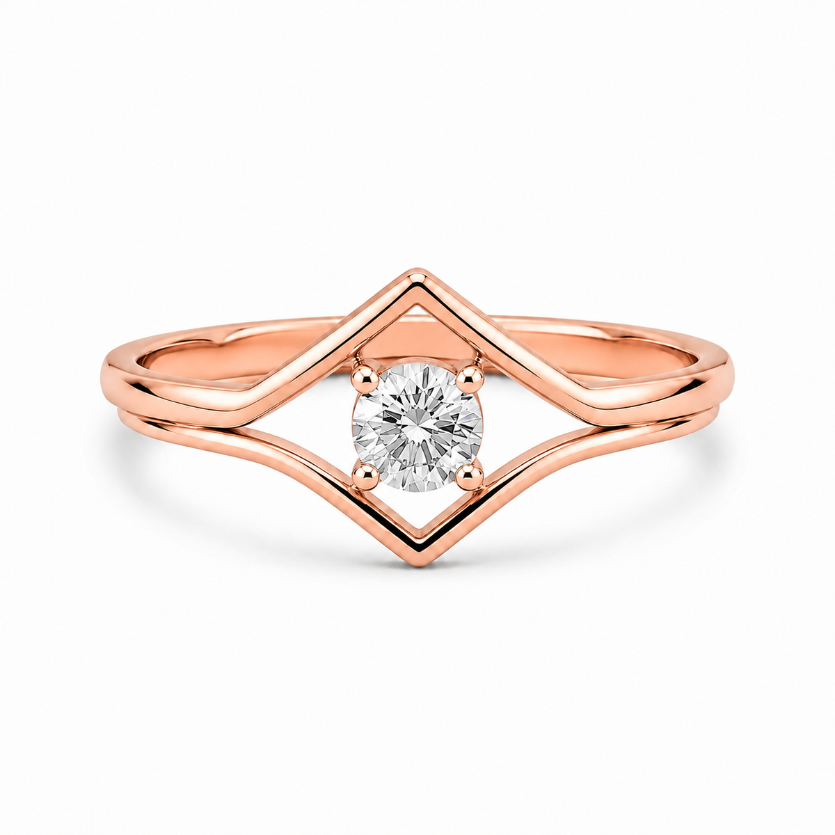 Abeer Double-V Zircon Women Silver Ring in rose finish 925 sterling silver, exact studio catalog view
