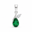 Abeer Emerald Pear Leaf 925 silver pendant in white silver finish, front studio view