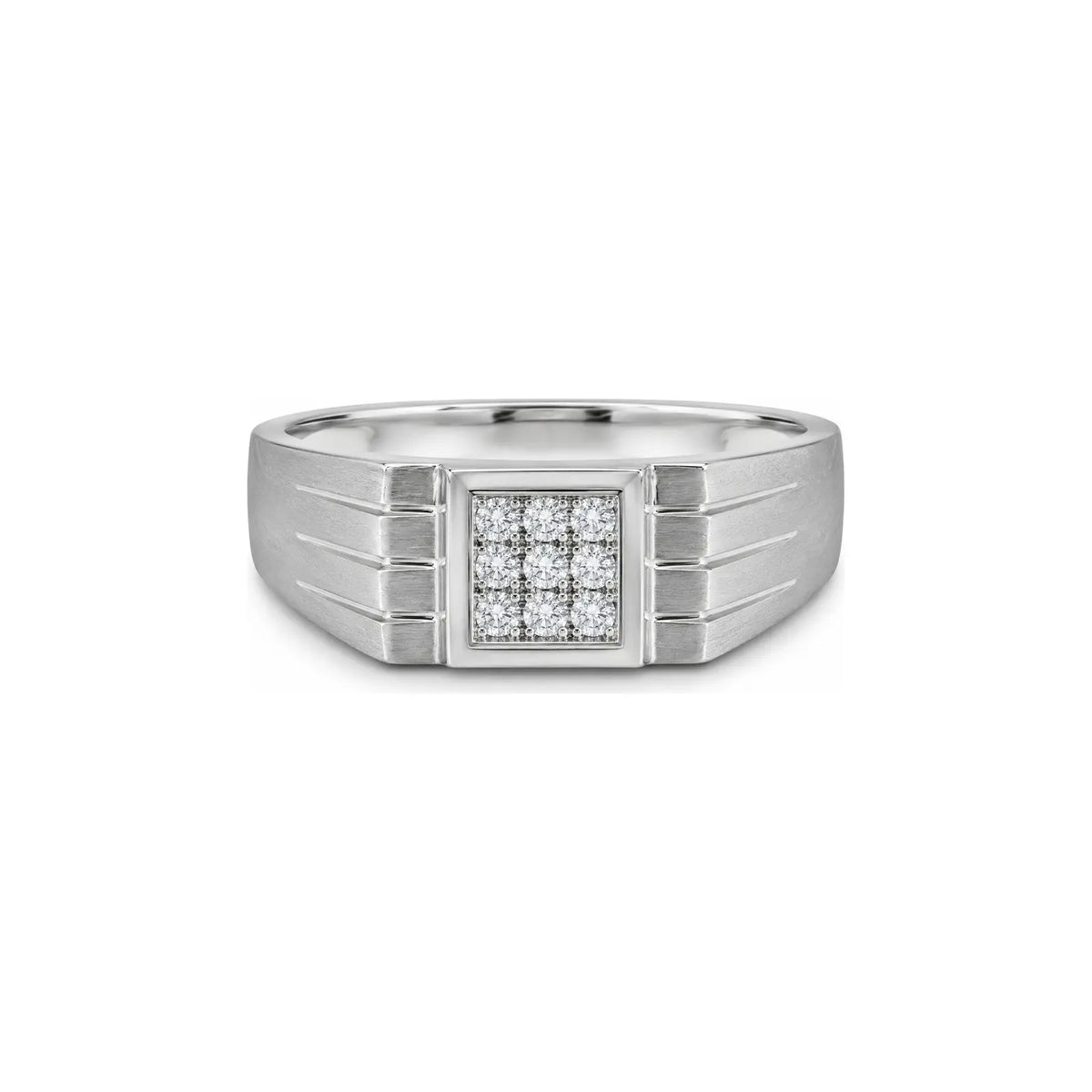 Arc Duo men diamond ring in white metal, front view